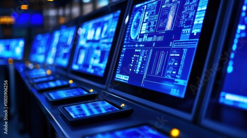 Wallpaper Mural Monitoring system in a telecommunications control room with digital tablets Torontodigital.ca