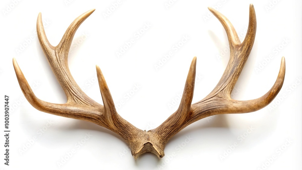 Large antler isolated on white background in bird eye view Large antler isolated on white background in bird eye view