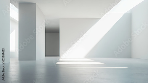 3D rendering of an empty white room with a minimalistic interior design