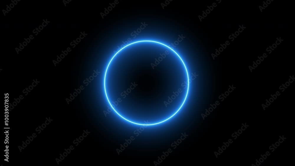 Blue neon circle on black background, loop spectrum animation, glowing neon light Blue neon circle on black background, loop spectrum animation, glowing neon light