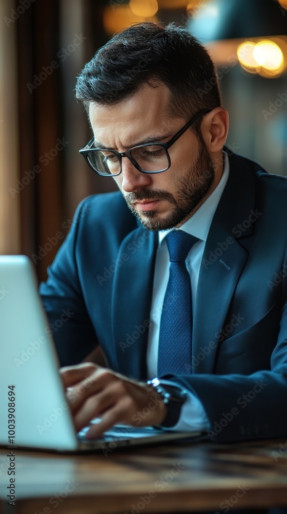 Businessman working on cyber security on a laptop
