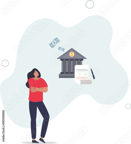 Obligation, debt or bank loan responsible to pay back with interest rate,flat design with people.