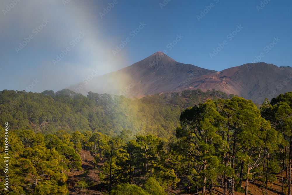 Volcanic landscape of Tenerife island with Teide in the background.