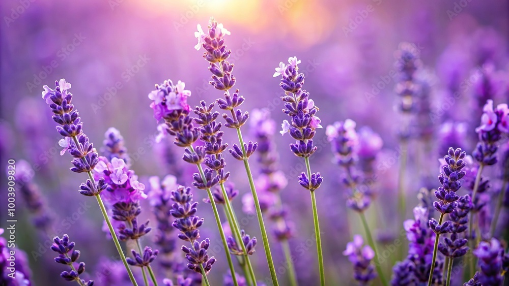 Obraz premium Lavender flowers in bloom on white background, macro close-up