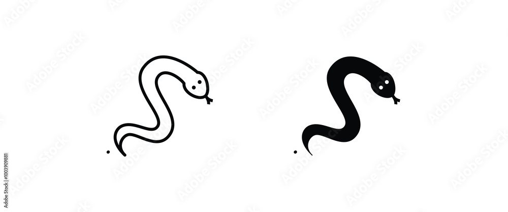 Snake line and flat icons set, editable stroke isolated on white, linear vector outline illustration, symbol logo design style Snake line and flat icons set, editable stroke isolated on white, linear vector outline illustration, symbol logo design style