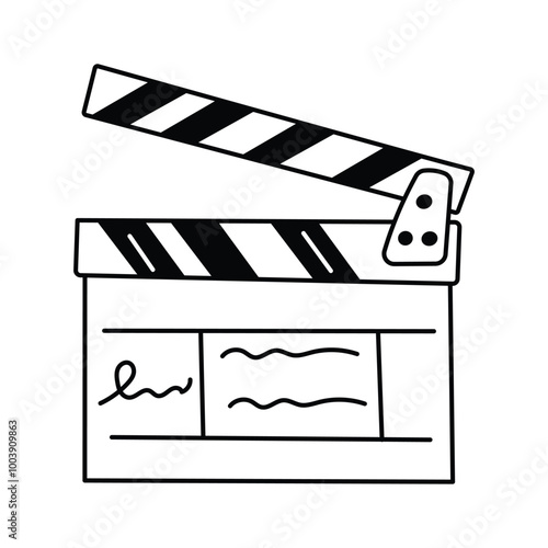 Doodle style icon of film clapper for cinema production