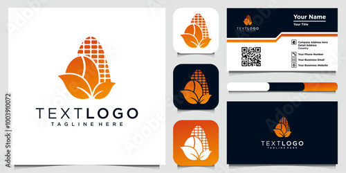 corn and coffee beans logo with business card template design