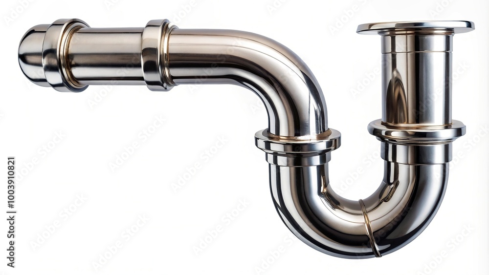 Leaking stainless steel sink pipe isolated on white background Leaking stainless steel sink pipe isolated on white background