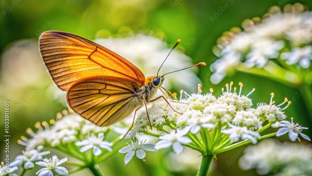 Leptidea sinapis butterfly sitting on a white flower at eye level Leptidea sinapis butterfly sitting on a white flower at eye level