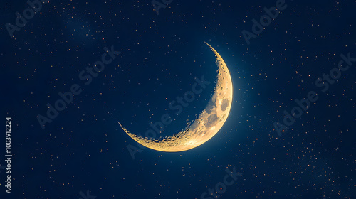 A tranquil image of a crescent moon set against a starry night sky, evoking a sense of peace and wonder at the night's beauty.