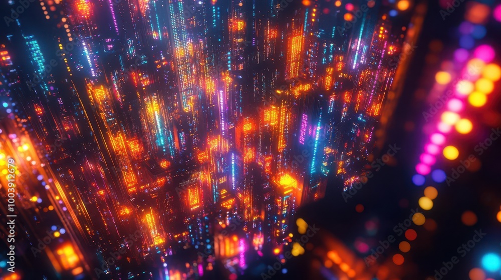 Festive decorations glowing with holographic lights in a futuristic cityscape Futuristic Neon High Detail Festive decorations glowing with holographic lights in a futuristic cityscape Futuristic Neon High Detail