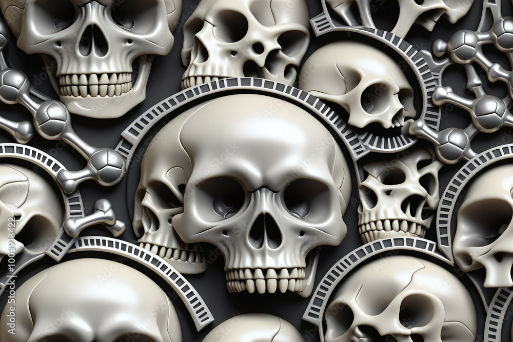 Obraz premium Skulls. Biomechanical concept. Seamless pattern. Digital illustration.
