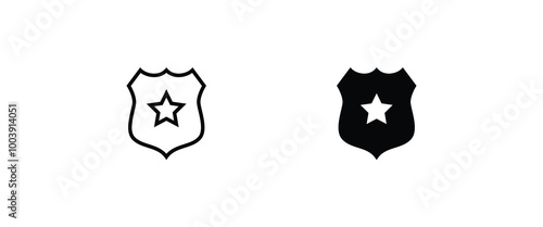 Police badge. Police military shield. Security, football patches Policeman line and flat icons set, editable stroke isolated on white, linear vector outline illustration, symbol logo design style