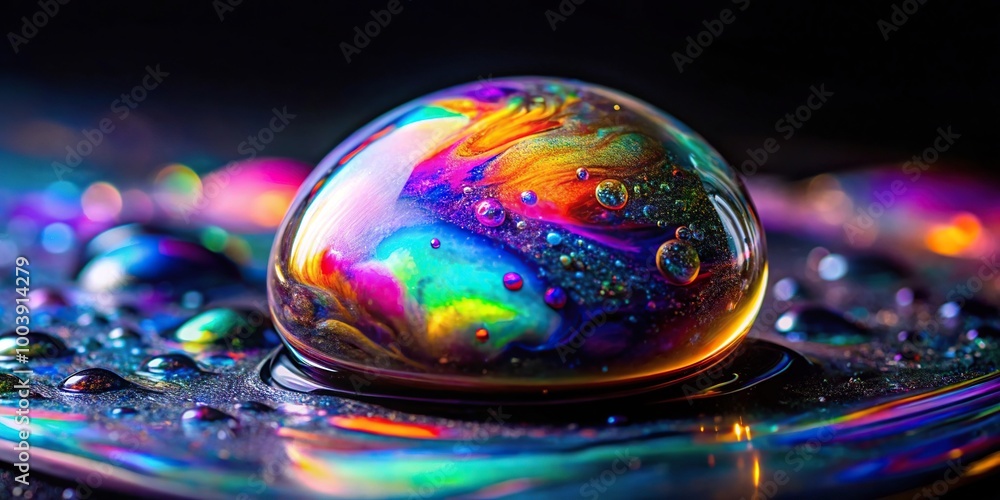 Liquid opal shimmering amidst a canvas of midnight blacks and royal purples Macro Liquid opal shimmering amidst a canvas of midnight blacks and royal purples Macro