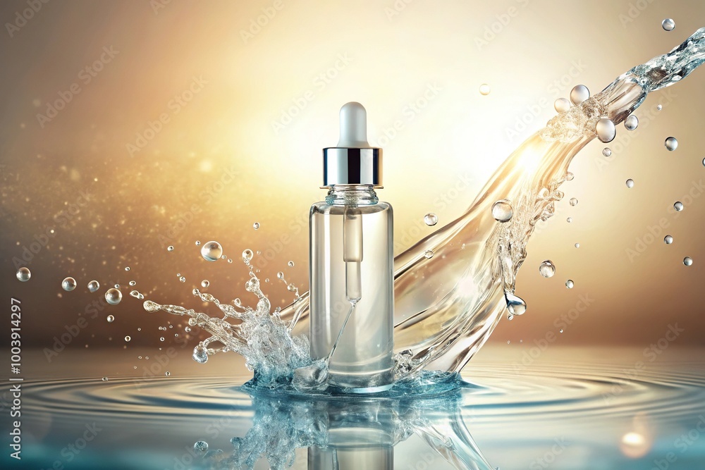 Naklejka premium Liquid serum or hyaluronic acid splash on a light pastel background at eye level