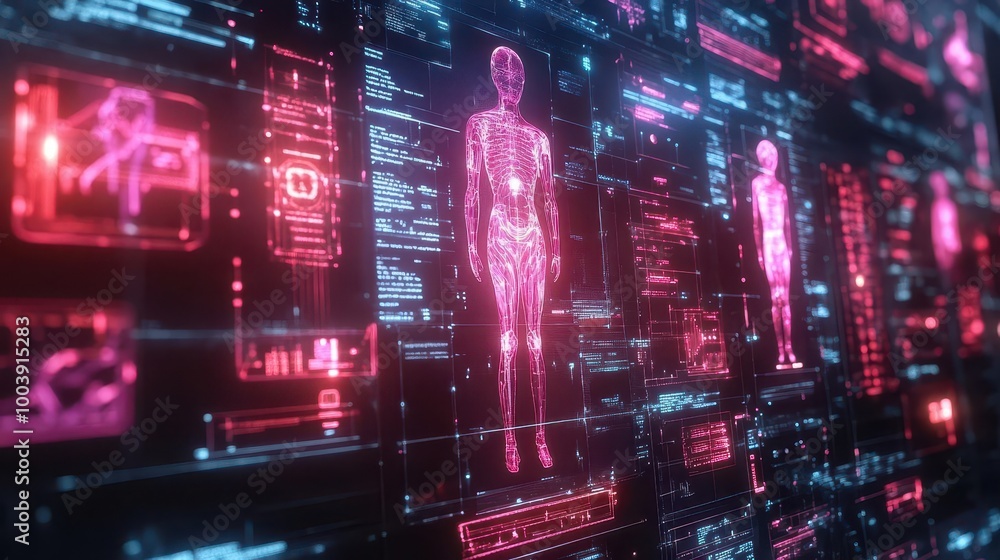 Healthcare data tracking with glowing holographic health records and smart wellness monitors Futuristic Hologram Minimalist Healthcare data tracking with glowing holographic health records and smart wellness monitors Futuristic Hologram Minimalist