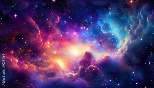 Cosmic Dance of Colors – A Mesmerizing Swirling Nebula in Deep Space Showcasing Vibrant Hues of Purples, Blues, and Greens, Capturing the Essence of the Universe’s Mystical Beauty and Wonder.