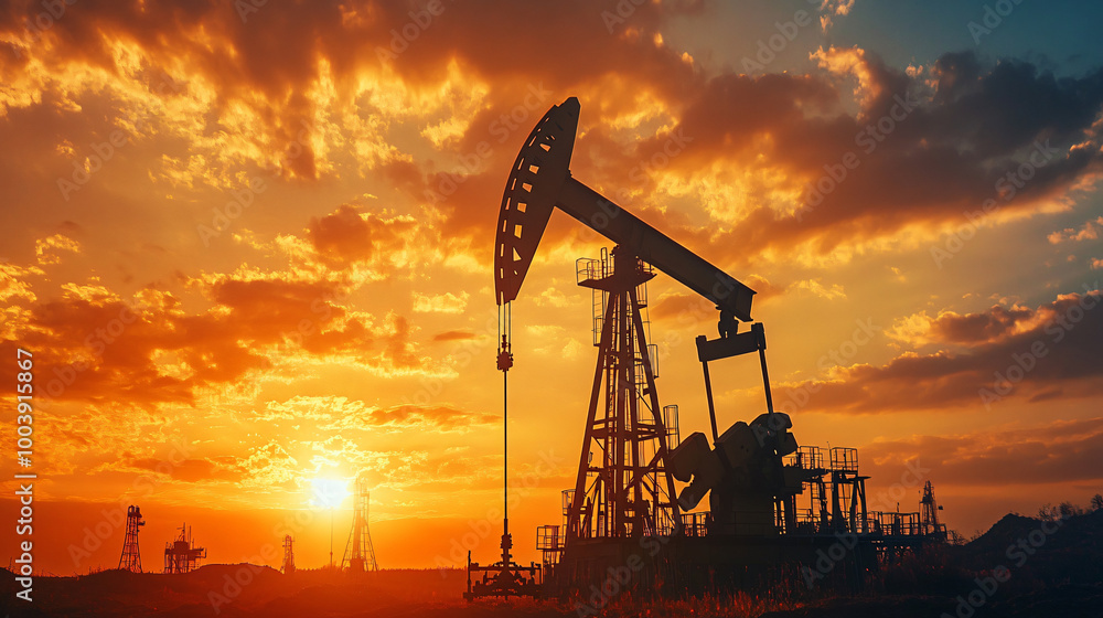 An oil rig with robotic systems drilling for resources. An oil rig with robotic systems drilling for resources.