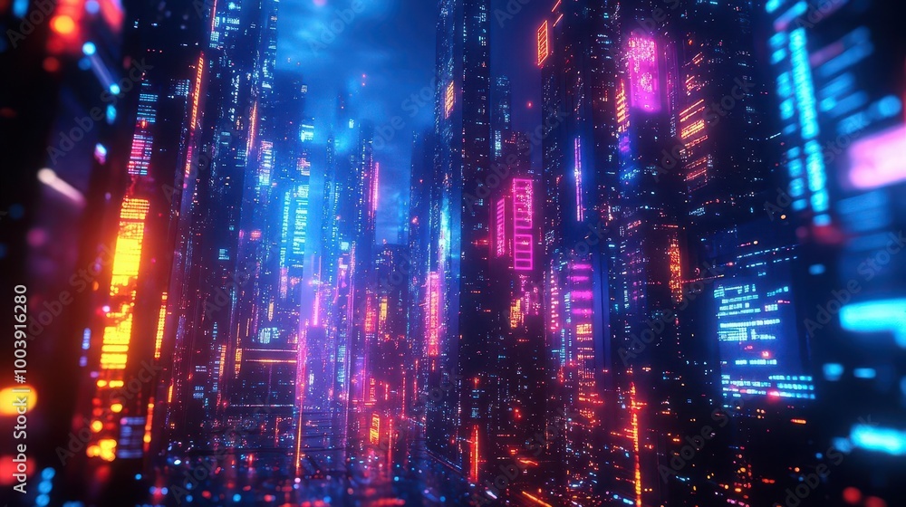 Holiday lights glowing in a futuristic city with neon-lit buildings and digital displays Futuristic Neon High Detail Holiday lights glowing in a futuristic city with neon-lit buildings and digital displays Futuristic Neon High Detail