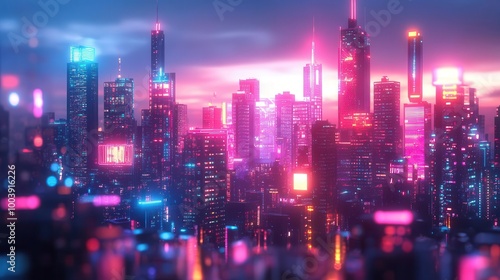 Holiday lights glowing in a futuristic city with neon-lit buildings and digital displays  Futuristic  Neon  High Detail photo