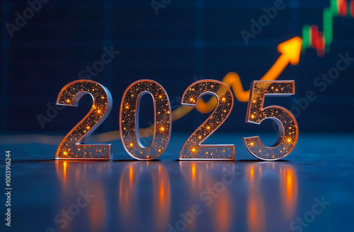 A graph of stock price growth on the stock market in 2025. The concept of a market-based business growth schedule photo