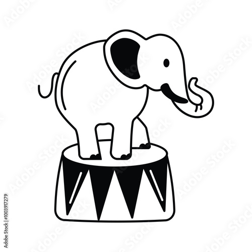 An elephant performing a circus trick, standing on a pedestal