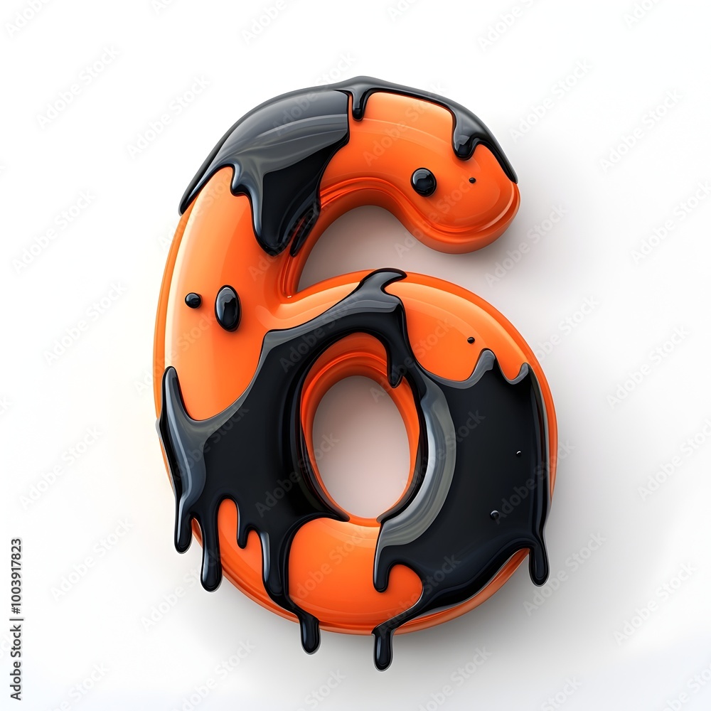 Fototapeta premium 3D Halloween Number 6 with Dripping Effect on White Background