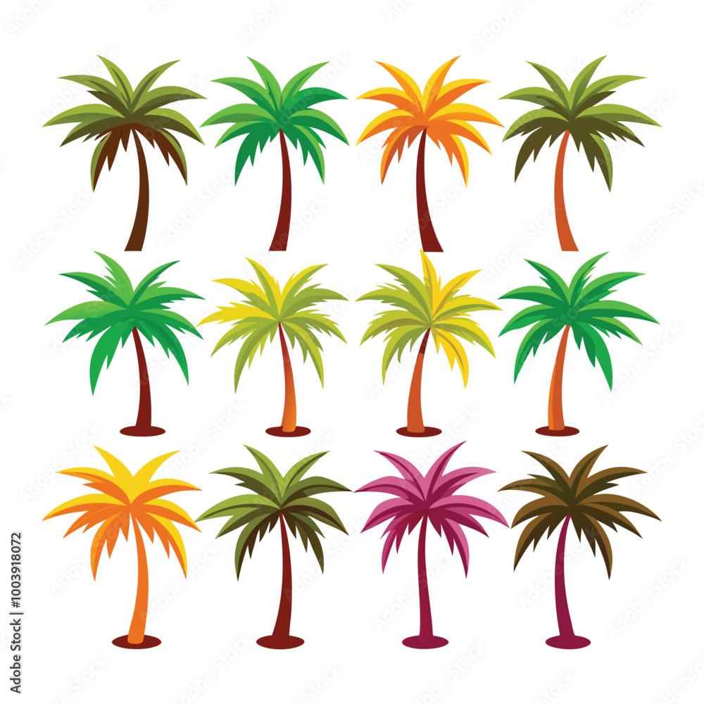 Obraz premium Silhouette vector set of colorful palm trees art isolated on white background
