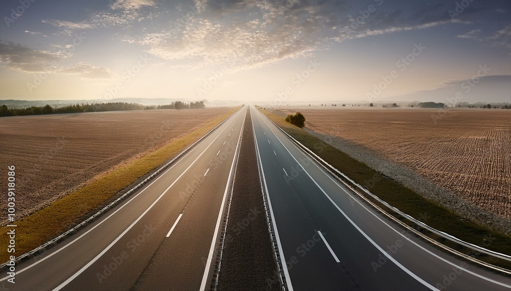 Naklejka premium driving on highway, highway perspective in the afternoon
