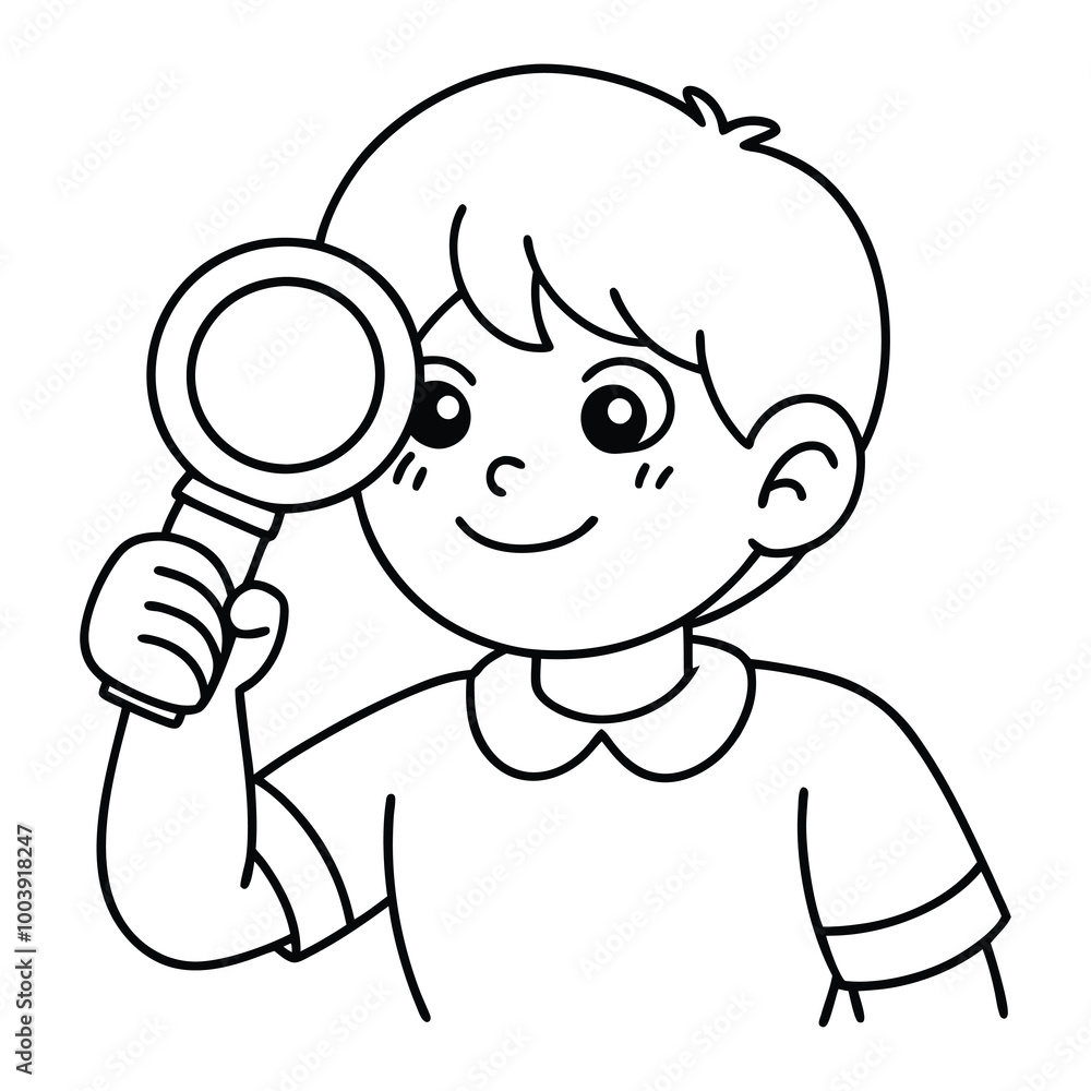 child holding a magnifying glass to his eye vector illustration child holding a magnifying glass to his eye vector illustration