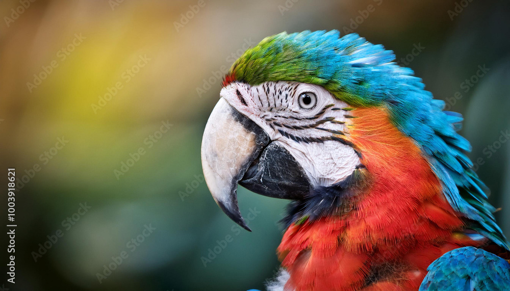 Close-Up of a Macaw, Emphasizing Its Stunning Plumage and Vibrant Colors Close-Up of a Macaw, Emphasizing Its Stunning Plumage and Vibrant Colors