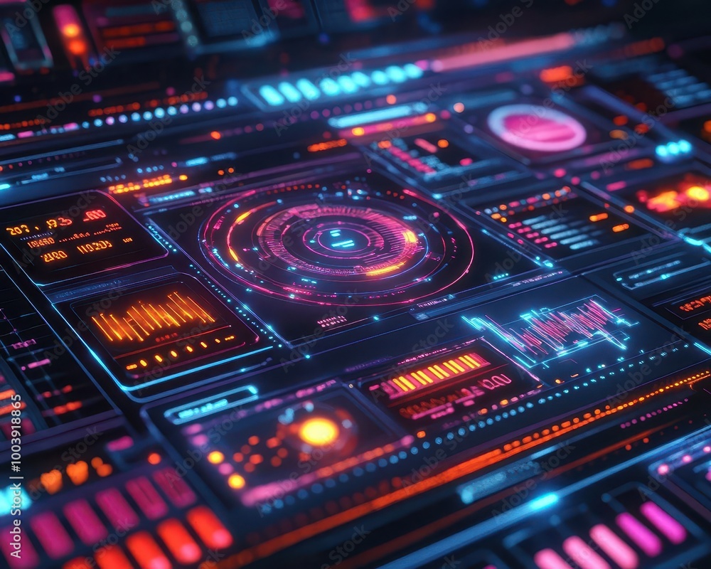 Learning management system with glowing digital tools and holographic progress charts  Futuristic  Hologram  Minimalist