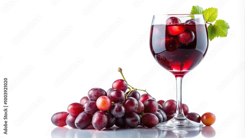 Low angle red wine cocktail with grape garnish on white background Low angle red wine cocktail with grape garnish on white background