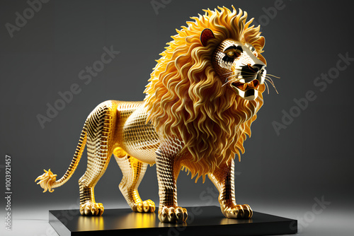 Golden lion figurine. Digit...