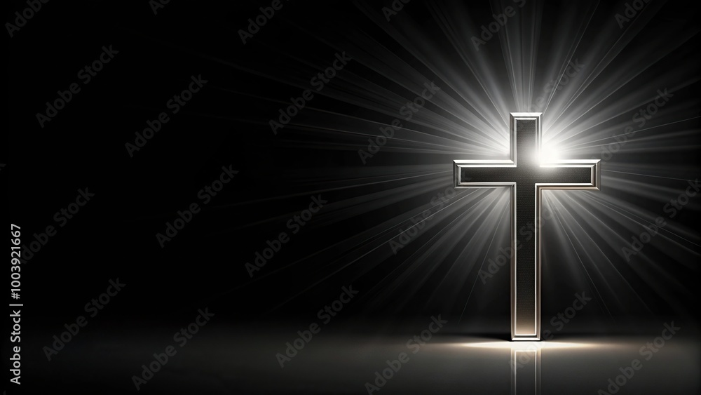 Naklejka premium Low angle view of a cross against a black background for obituary notice funeral announcement necrology