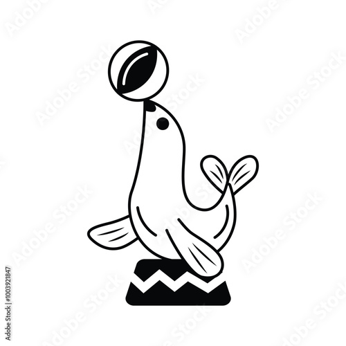 A seal balancing a ball, representing circus tricks and performances