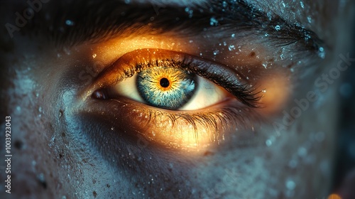 Close-up of a Blue Eye with Golden Light