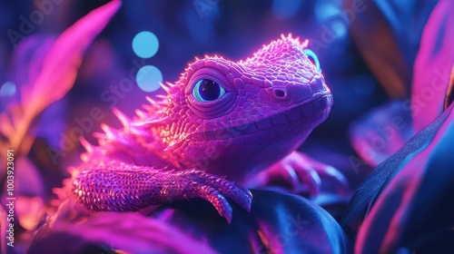 Reptiles in nature glowing with neon accents in a futuristic desert habitat Futuristic Neon Eco-Friendly