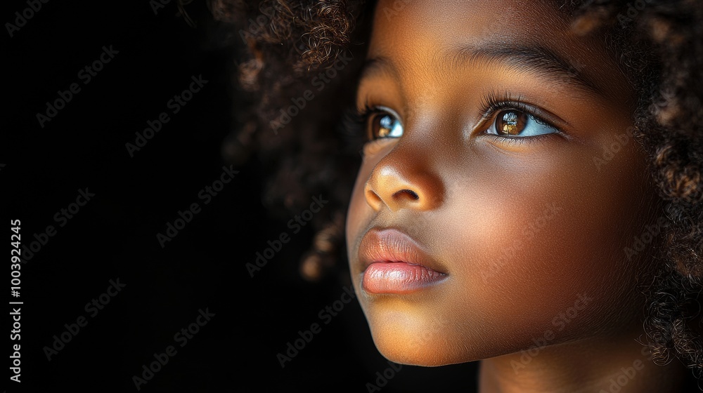 Portrait of a thoughtful child with curly Portrait of a thoughtful child with curly
