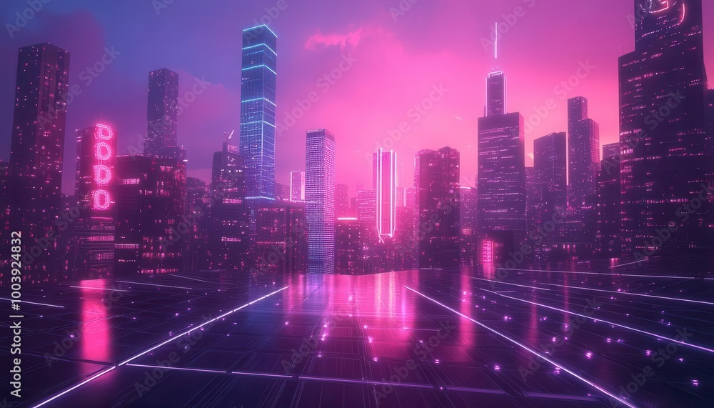 Solar power panels glowing under a futuristic neon-lit cityscape Futuristic Neon Eco-Friendly Solar power panels glowing under a futuristic neon-lit cityscape Futuristic Neon Eco-Friendly