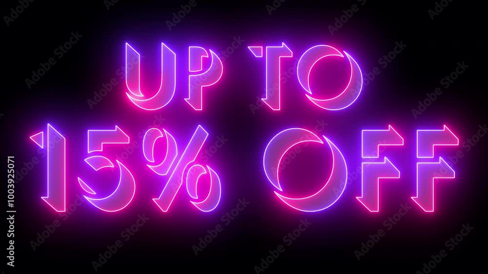 4K neon glowing UP TO 15% OFF on dark BG. Animated UP TO 15% OFF for online shops, blogs, web, cafes, advertising, and hotels on a dark background.Technology video material animation. Easy to use. 4K neon glowing UP TO 15% OFF on dark BG. Animated UP TO 15% OFF for online shops, blogs, web, cafes, advertising, and hotels on a dark background.Technology video material animation. Easy to use.