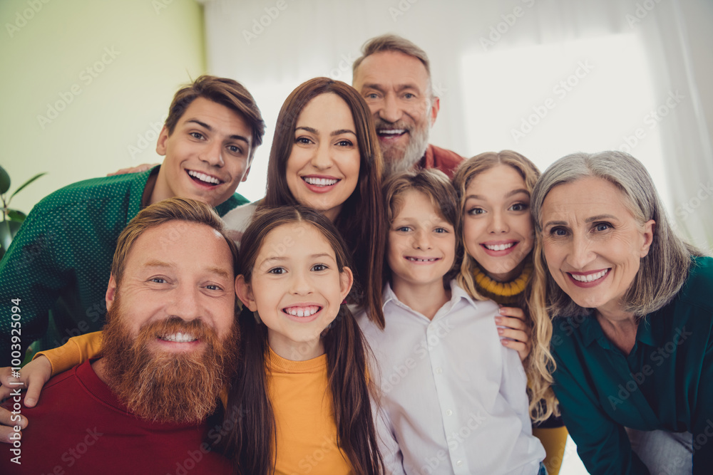 Photo of big family posing photo smile celebrate holiday dinner multi-generation relatives living room weekend Photo of big family posing photo smile celebrate holiday dinner multi-generation relatives living room weekend