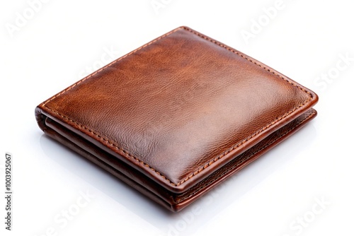 Low angle view of leather wallet on white background