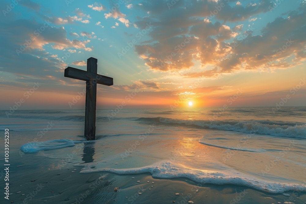 Cross on the Beach at Sunset Reflecting Faith, Serenity, and a Peaceful Coastal Horizon
Cross on the Beach at Sunset Reflecting Faith, Serenity, and a Peaceful Coastal Horizon