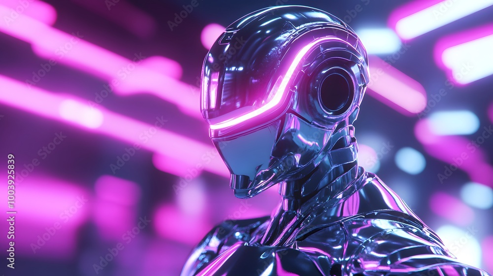 Robot or Artificial Human made of iridescent plastic material in neon lights. 3d rendering illustration in sci-fi futuristic style. Robot or Artificial Human made of iridescent plastic material in neon lights. 3d rendering illustration in sci-fi futuristic style.