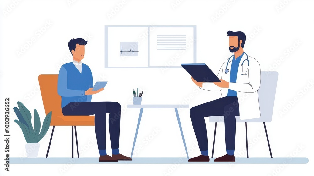 Doctor explaining longterm therapy goals to patient in calm consultation room, professional support, doctor and patient, therapy, treatment Doctor explaining longterm therapy goals to patient in calm consultation room, professional support, doctor and patient, therapy, treatment