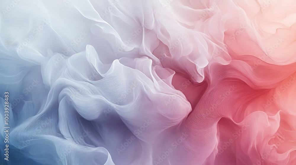 Fototapeta premium a close up of a pink and blue background with a white and red background, soft translucent fabric folds