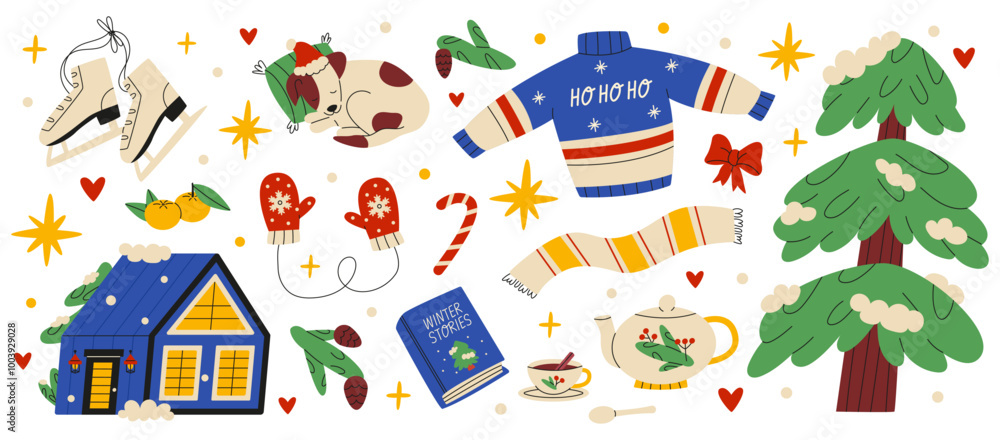 Cozy winter objects set Cozy winter objects set