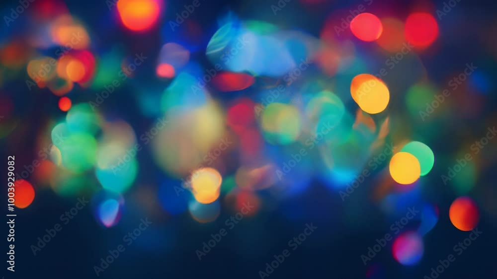 Dark blue defocused background, multi-colored lights bokeh effect