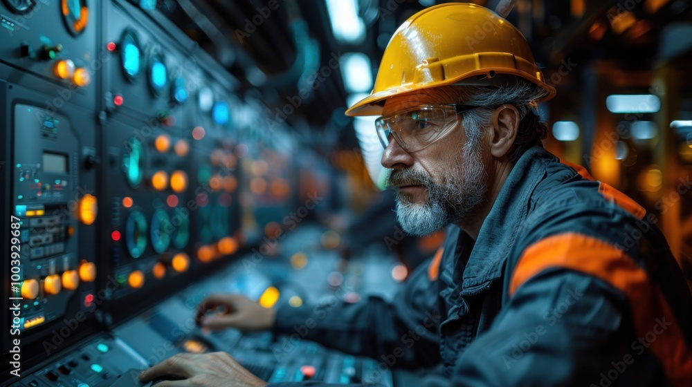 A driller monitoring the drilling process on a digital control panel, ensuring accuracy and efficiency A driller monitoring the drilling process on a digital control panel, ensuring accuracy and efficiency